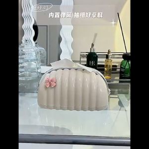 กล่องใส่ทิชชู่ กล่องทิชชู่ มีสปริง กล่องกระดาษเช็ดป ากรูปเปลือกหอยที่มองเห็นที่ใ ส่กระดาษชำระสไตล์น่ารัก สปริงด้านล่าง