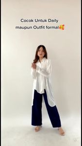 Kemeja Wanita Lengan Panjang Oversize Long Kemeja Pinguin Putih Polos