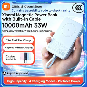 Xiaomi 33W 10000mAh Magnetic Wireless Outdoor portable power bank Charging Mobile Power Bank 10000mAh (Built in Data Cable) Dual Charging Mode | Travel Partner
