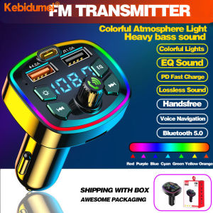 Kebidumei Car Bluetooth 5.0 FM Transmitter PD 18W Type-C Dual Usb 3.1A QC3.0 Faster Charger Colorful Ambient Light Mp3 Music Player