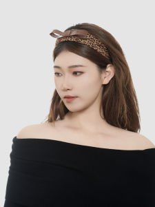 Small Leather Butterfly Knot Hairband Womens Vintage Style Heightening Forehead Leopard Print Hair Clip Hong Kong Style Headwear