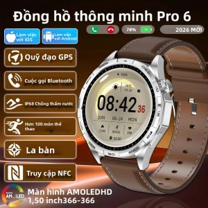 Đồng Hồ Thông Minh New Watch 6 Pro Dành Cho Nam Màn Hình AMOLED HD 1.5 Inch GPS Đo Độ Cao Áp Suất Chống Nước IP68 Gọi Bluetooth Theo Dõi Thể Thao Ngoài Trời