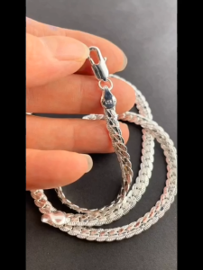 ของแท้ 925 เงินสเตอร์ลิง 5 มม. สร้อยคอเต็มด้าน 50 ซม. เครื่องประดับผู้ชายและผู้หญิงที่สวยงาม