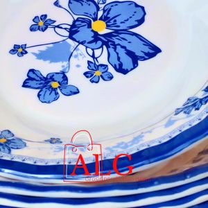 MURAH12 PCS PIRING MAKAN 23 CM MELAMIN HUGICO MOTIF KEMBANG BIRU SEMI KERAMIK TEBAL DAN ANTI PECAH