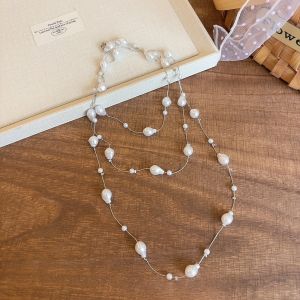 สร้อยคอพู่หินน้ำหนักเบาแบบยาวประดับด้วยลูกปัดไข่มุกหลากสีสำหรับผู้หญิง เครื่องประดับแฟชั่นสุดหรูหรา