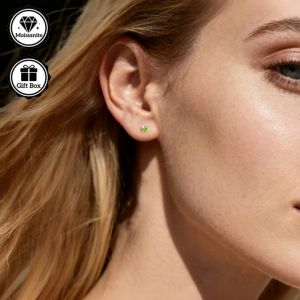 LAMVOICE Jewelry for Women/Stud Earrings with 0.2-4 Carat Green Moissanite Hypoallergenic Earrings Christmas Gift for Women