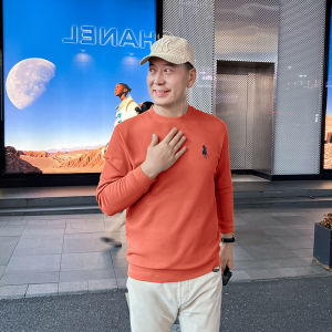 Loose Long Sleeve round Neck Sweatshirt Casual Comfortable Mens T-Shirt Autumn Fashion Basic Style Polyester Cotton Blend