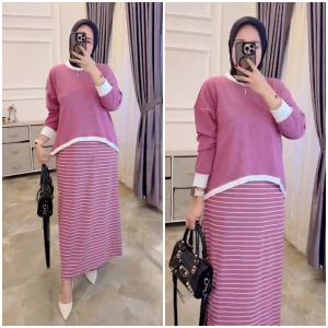 youras set outer wanita kaos knit rajut import salur cantik terbaru