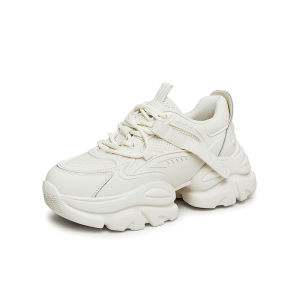 TATA Dad Shoes Womens Bubble Cream Thick Bottom Sports Sneakers White Casual Shoes High Heel Glue Adhesive Rubber Outsole