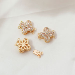 กระดุมหัวนมทองคำชุบทอง 14K ชุบทอง K เข็มขัดไข่มุก 4 ใบ กระดุมหัวนมชุดคู่ กระดุมหัวนมโลหะผสม ชุบทอง