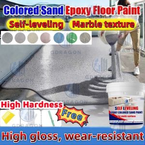 GDRAGON High Gloss Epoxy Sand Floor Paint High Gloss Wear-Resistant Self Leveling Floor Paint 1000g With Tools Indoor Outdoor High Hardness Imitation Marble Texture Wear-Resistant Waterproof And Non-Slip For Household Interior