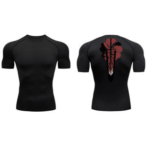 Graphic Print Athletic Quick Dry Tshirt for Men Gym Workout Fitness Running Compression Shirt Sports Undershirts Baselayers Tops