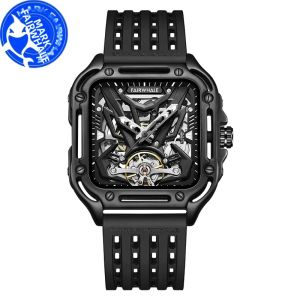 Mark Fairwhale | MARK FAIRWHALE 6530 Đồng Hồ Cao Cấp Nam Tự Động Chuyển Động Mặt Vuông Tourbillon Dạ Quang Dây Silicon Chống Thấm Nước Đồng Hồ Cơ