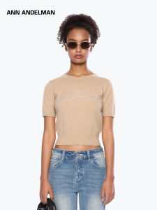 ANN ANDELMAN | Slim Fit Short Flower Font Rhinestone T-Shirt