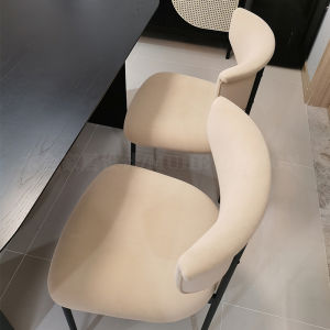 Wooden Home French Cream Style Dining Chair Anti-Scratching Household Velvet Minimalist Designer Restaurant Kitchen Island Dining Chair
