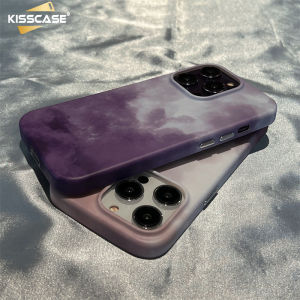 KISSCASE Oil Painting Watercolor Shade Gradual Sanding Purple Case For Iphone 14 Pro Max 13 12 Fashion Hard PC All Inclusive Shockproof Non-Slip Anti-Drop Mobile Phone Case