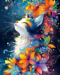 HUACAN Counted Cross Stitch Cat Animal Flower 11CT Embroidery Kits Lily Floral Needlework Diy Printed Canvas Wall Decoration