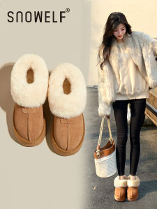 Thick Bottom Winter Snow Boots Womens Fur Lined Slip-On Wool Bread Shoes Casual Short Tube High Heel Waterproof Platform