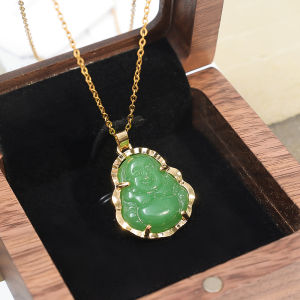 Emerald Titanium Steel Necklace Female Jade Maitreya Budda Pendant Fashion