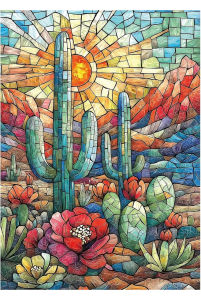 500/1000/1200/2000PCS Stained Glass Cactus Jigsaw Puzzles for Adults Home Decor Challenging Family Fun Educational Toys Game