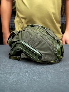 BAIBAOGE Tactical Helmet Cover with Battery Pouch for Fast Helmet 500D Nylon Paintball Airsoft Helmet Cover B Khaki Color