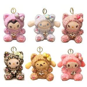 Bandai | 2026 New Leopard Print Plush Necklace Cute Character Doll Keychain Bag Pendant Keyring Kawaii Car Decoration Gift
