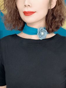 Summer 2025 New Pure Color Rose Flower Silk Scarf Womens Versatile Thin Neck Covering Magnetic Buckle Fashionable Scarf