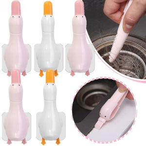2 in 1 Cute Duck Shaped Sink Cleaner Hair Cleaner Clip Sink Stain Scraper Wall-mounted Bathroom Kitchen Cleaning Tool