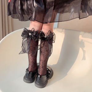 Princess Style Girls Socks Summer Thin Lace Butterfly Knot Mid-Calf Long Tube Socks Childrens Stockings Kids Fashion Socks