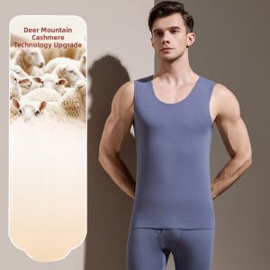 miiow | Mens Thermal Vest Set Fleece Lined Base Layer Warmth Inner Wear Autumn Winter Clothing Long Pants Round Neck Solid Color