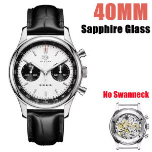 SEAKOSS Panda Mens Seagull st1901 Movement 1963 Chronograph Mechanical Wristwatch Gooseneck 40mm Luminous Sapphire Pilot Watches