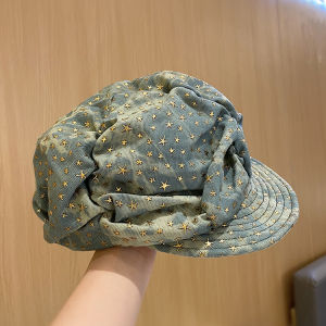 Fashionable Star Denim Beret Hat Womens Foldable Eight-Pointed Cloud Cap Small Face Effect Trendy Street Style Casual Cap