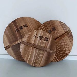 Traditional Style Solid Wood Tenon And Groove Iron Wok Cover Heat Resistant No Nail No Glue Universal Kitchen Cooking Tool