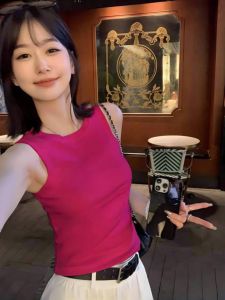 Korean Style Dragon Fruit Red Strap Vest Womens Summer Inner Wear Outer Wear Base Shirt Sleeveless Anti-Light T-Shirt Top