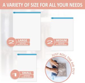 Travel Essentials Clear Storage Bags Hand Roll Durable Space Saver Compression Bags For Clothes Clothing Suitcase Organizer