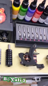 Combo Bộ va li 2 máy xăm kèm 7 mầu xăm đầy đủ phụ kiện mẫu D2