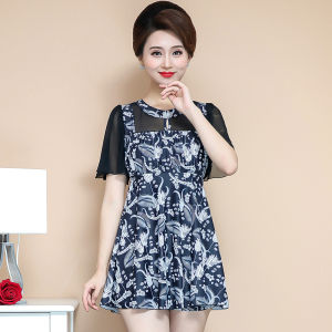 Conservative plus Size One Piece Swimsuit for Women Thermal Spa Mommy Style Cover up Slimming Skirt Design Large Size