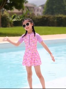 Bộ Đồ Bơi Trẻ Em Cộc Tay YLIKE Tích Hợp Quần Boxer Đồ Bơi Cho Bé Gái Váy Bơi Liền Bé Gái