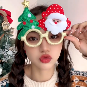 【Happy Time】Christmas Glasses Frame Santa Claus Snowman Reindeer Party Glasses Cute Funny Holiday Eyewear Novelty Costume Props for Kids Adults Christmas Party Supplies Xmas Eve New Year Festival Decorations Cute Sunglasses Funny Gift Idea Photo Props