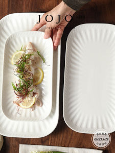 Roman Relief Western Dinner Plate Rectangular Home Use Ceramic Dish Simple Style Pure Color Glazed under Color Plate