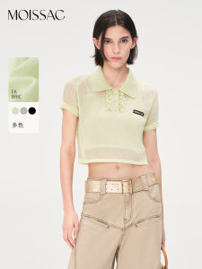 MOISSAC Summer Cotton Knitted Short Sleeve Turn-down Collar Camisole Womens Top Inner Wear Citywalk Straight Cut Basic Style