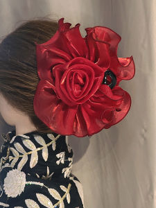 Delicate Double-Sided Flower Large Shark Tooth Clip Sweet Ankara Red Hair Accessories Elegant Loose Updo Hair Grips