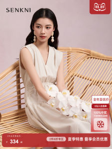 Summer Special Offer Senkni Simple Chic Sleeveless Womens Dress 2025 New Style Casual Waist-Cinched Cotton Blend Skirt