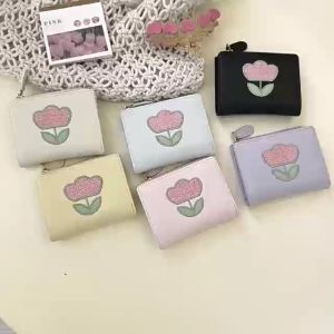 Jolex Coin Purse PU Leather Waterproof Card Bag Cute Lightweight Tulip Embroidered Money Pouch Women C307-22B