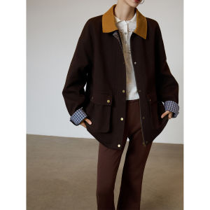 Retro Colorblock Turn-down Collar Loose Fitting Jacket Autumn Winter 2026