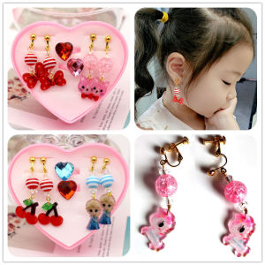 Painless Children Non-Piercing Ear Clip Princess Screw Stud Earrings Cute Girl Elsa Sophia Hello Kitty Cartoon Jewelry