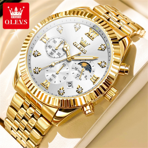 OLEVS Watch For Men Waterproof Original New Multifunction Diamond Chronograph Casual Fashion Stainless Steel Cool Calendar Luminous