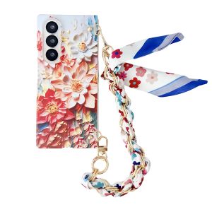 szhaiyu | For Samsung Galaxy Z Fold 8 7 6 5 New Korean Floating Cute Fresh Oil Painting Shockproof Case With Stylish Silk Wrist Strap