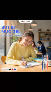 Compo 5 cây bút bi mực nước - đầu nhỏ chữ nét mảnh đầu bấm 0.5mm mực xanh/đỏ/đen | STACOM GP1065