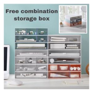 Stackable Drawer Storage Box  Office Home Stationery Cosmetic Storage Box Dividers Drawer Cabinet Desk Organizer Desktop Storage Box桌面收納盒
